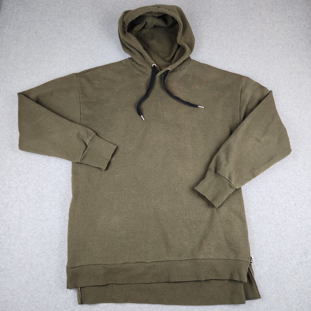 Forever‎ 21 Mens Hoodie Olive Green Waffle Knit Side Zip Sweatshirt Medium